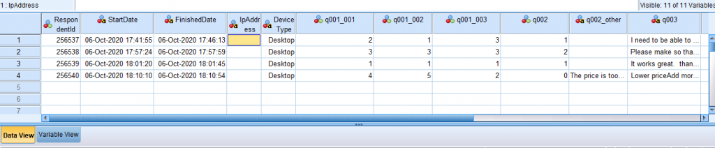 Responses with the value labels disabled