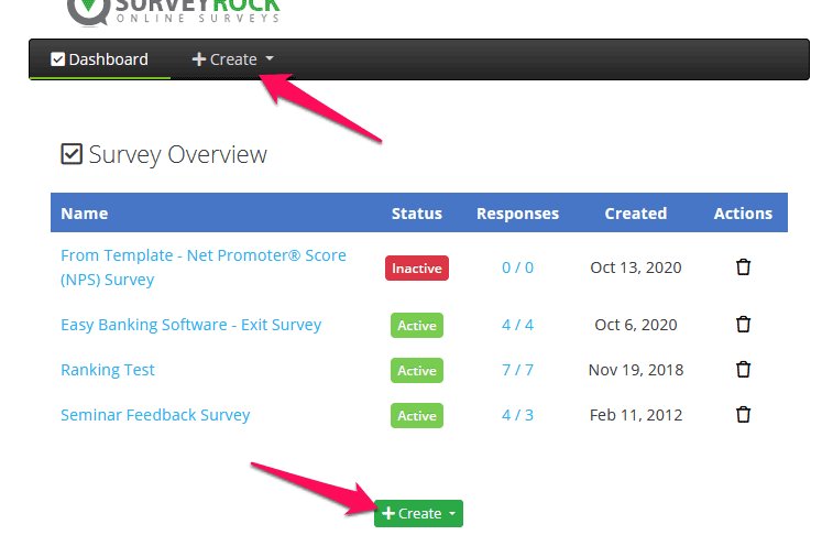 Survey dashboard.  You can create a survey from here.