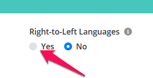 Clique em Sim para mudar a direção do idioma do questionário para RTL.