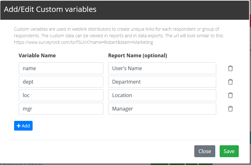 Add or edit the custom variables as well as the variable reporting name